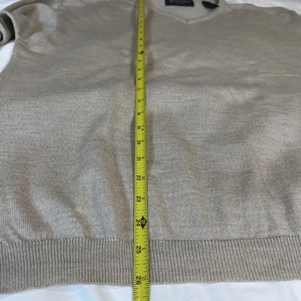 Brandini Italian Merino Wool Pullover Sweater Beige Vneck Quiet Luxury Preppy LG